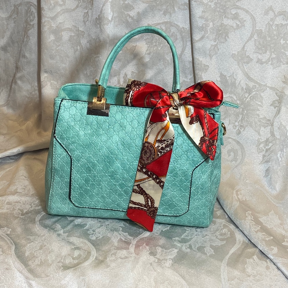 Teal Imprinted Handbag
